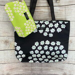 Marimekko for Clinique Black and Green Floral Tote Bag